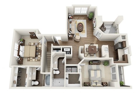 Floor plan for 2 beds, 2 baths, 1144 sqft